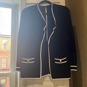 Talbots black and white open cardigan sweater with gold buttons size p